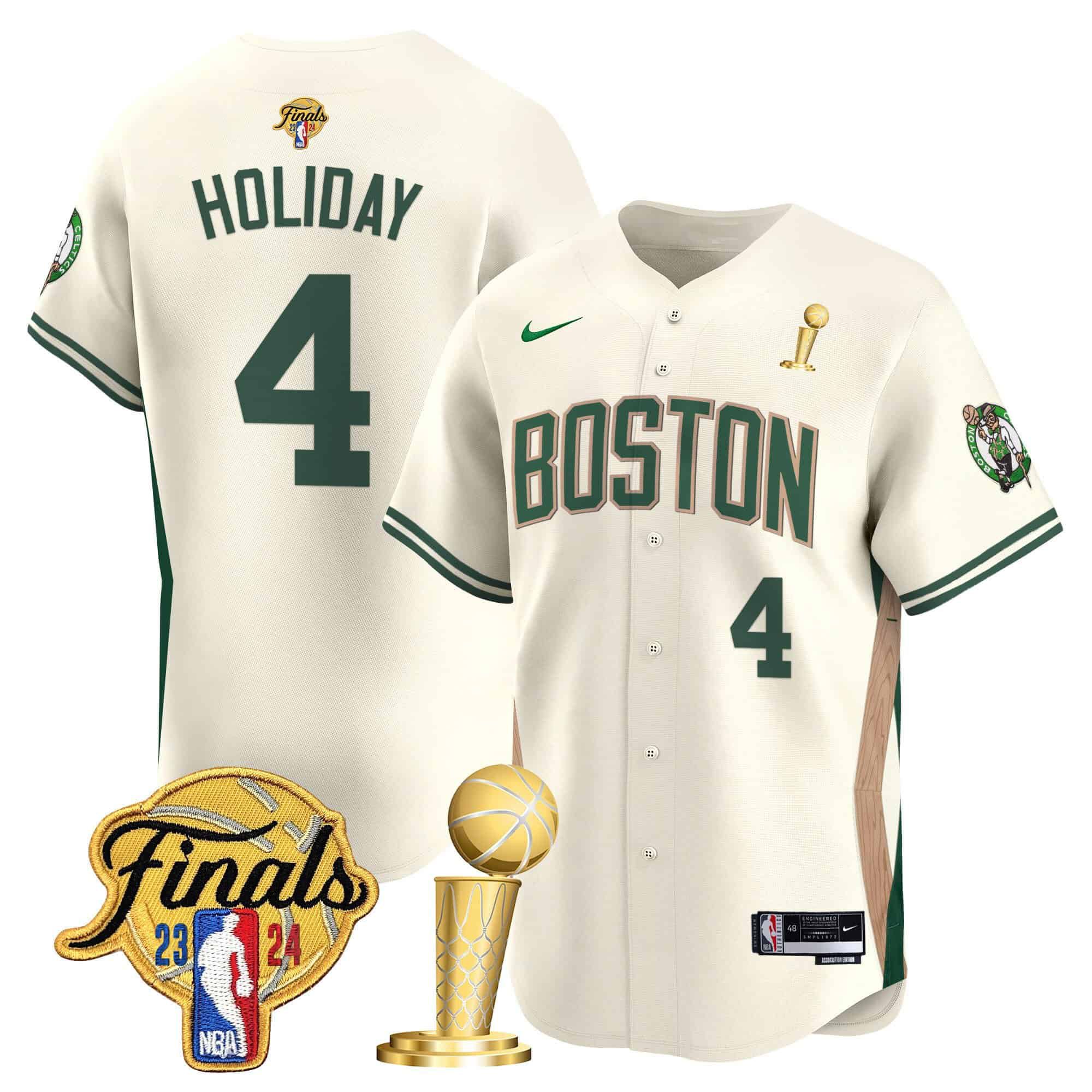 Men Boston Celtics #4 Holiday Cream 2024 Nike Final & Champions Patch Baseball NBA Jersey